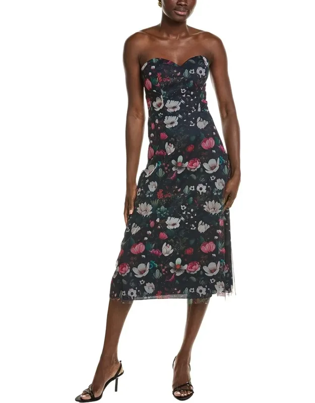 Sweetheart Embroidered Tulle Midi Dress