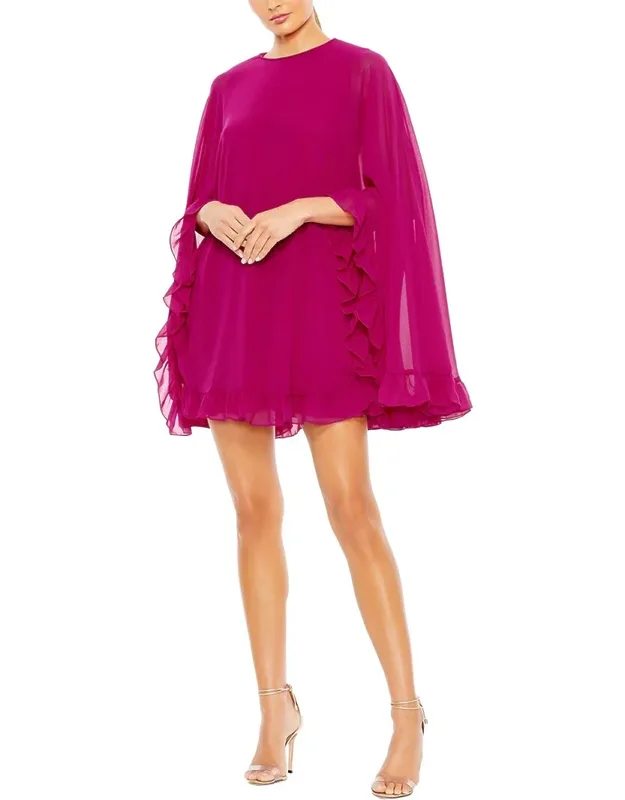 High Neck Ruffle Hem Cape Mini Dress
