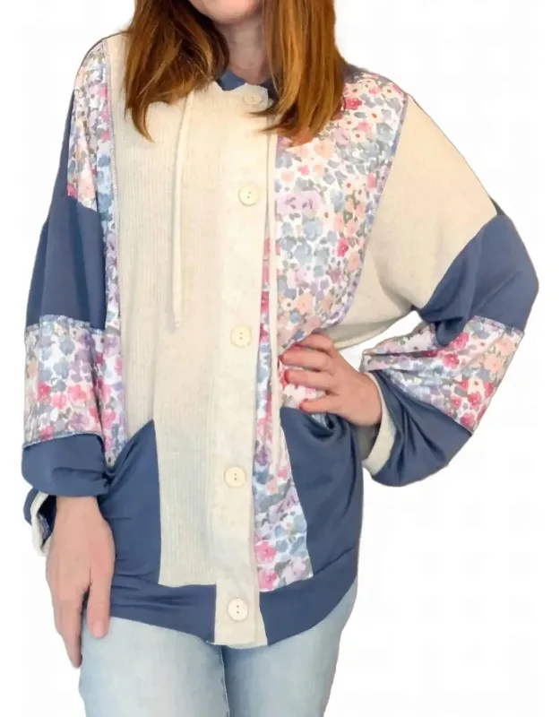 Floral Color-block Hoodie Jacket