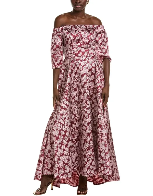 Off-shoulder High-low Hem Floral A-line Dress