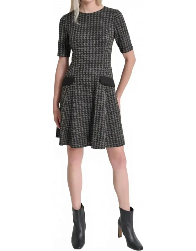 Jewel-neck Short-sleeve Fit & Flare Dress