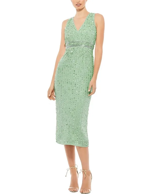 Sequined Sleeveless V-neck Midi Sheath Dress