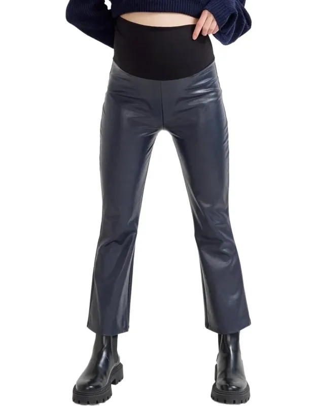 Vegan Stretch Leather Crop Flare Pants