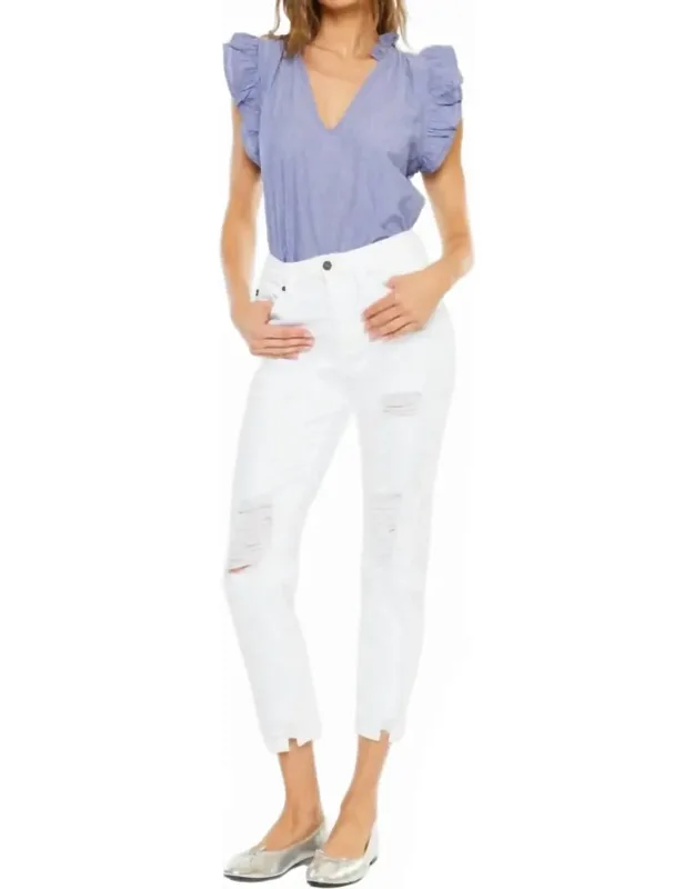 High Rise Distressed Slim Straight Jeans