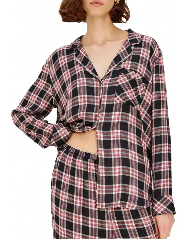 Luna Pajama Set With Relaxed Long Sleeve Button Down Shirt And Full-length Pants