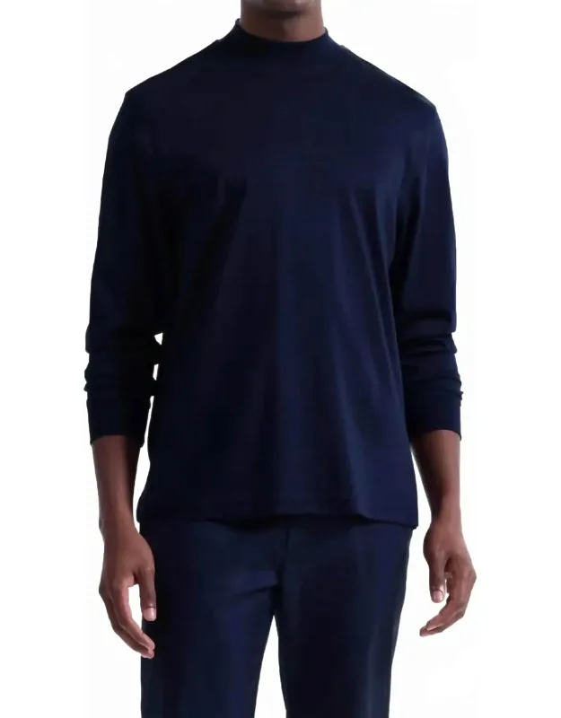 Long Sleeve Mock Neck Cotton T-shirt