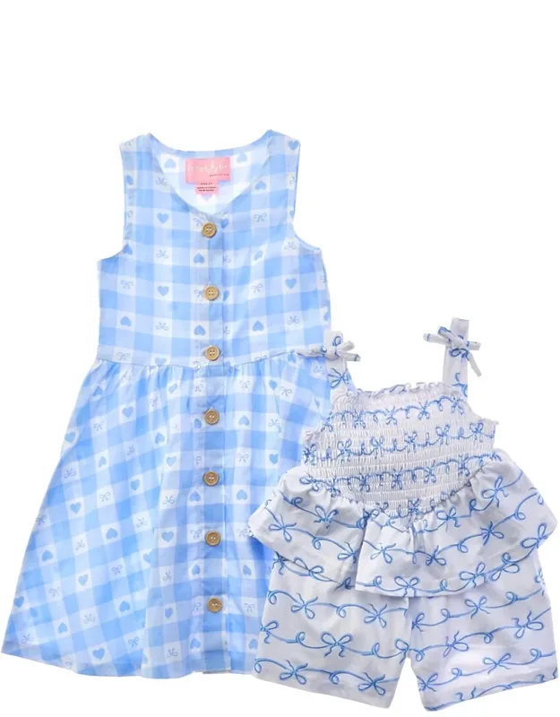 Bowtastic Woven Dress And Knit Romper Set