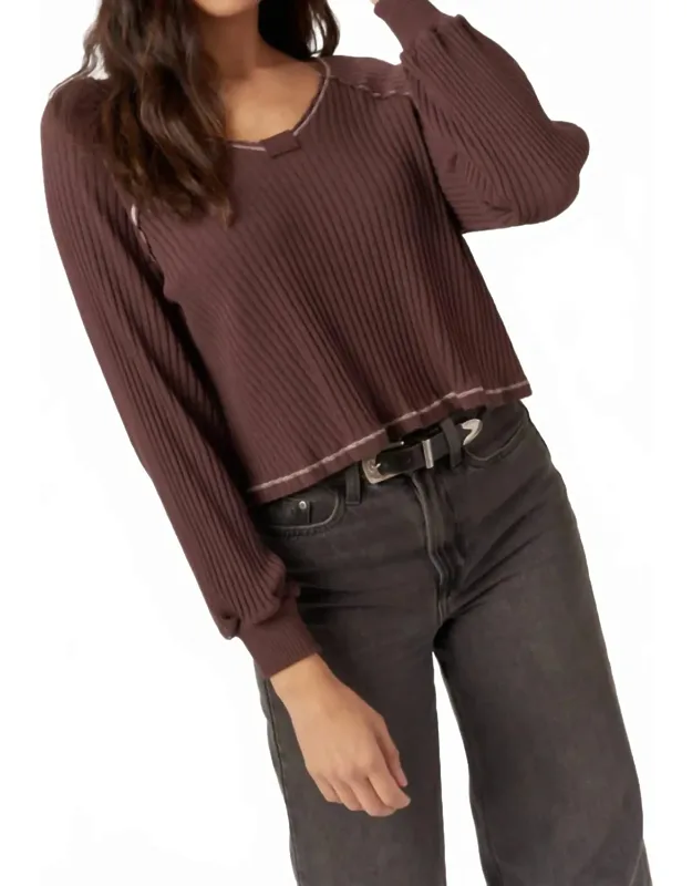 Homebody V-neck Rib Long Sleeve Top