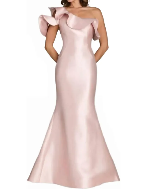 Ruffle Asymmetric Neck Mikado Dress