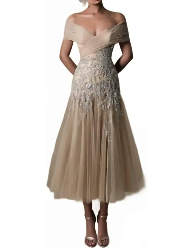 Off The Shoulder Tea-length Dress