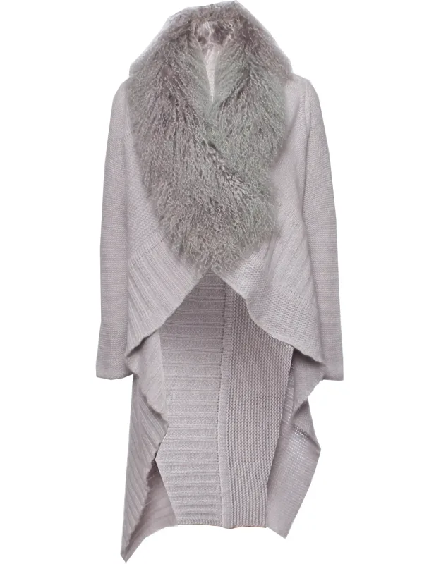 Woolen Cardigan With Fur Collar.