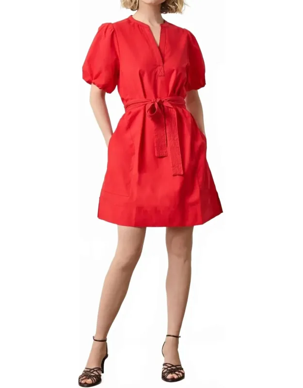 Shirred Sleeve Split Neck Dress