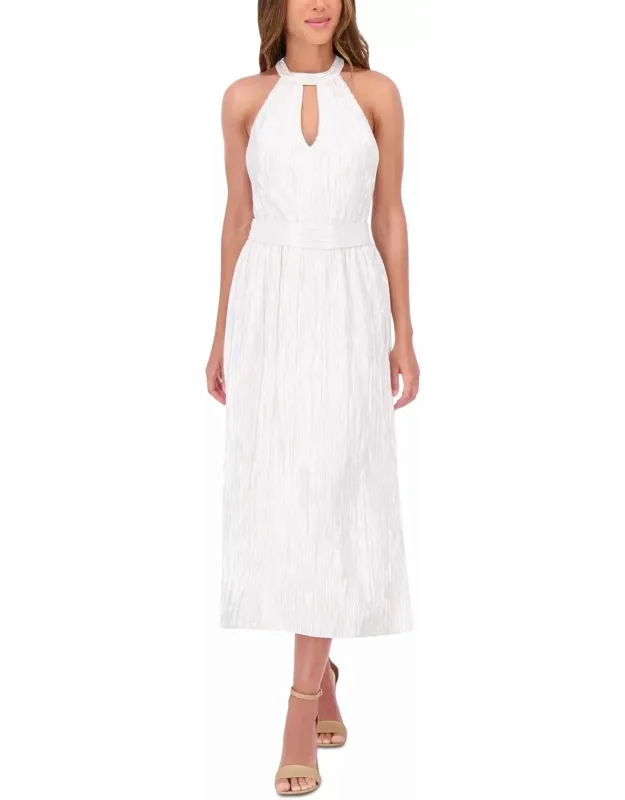 Metallic Pleated Maxi Dress