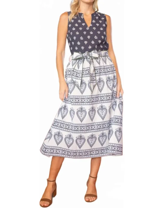 Mixed Print Midi Dress