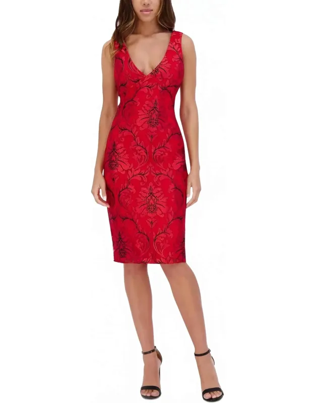 Embroidered Mesh V-neck Midi Dress