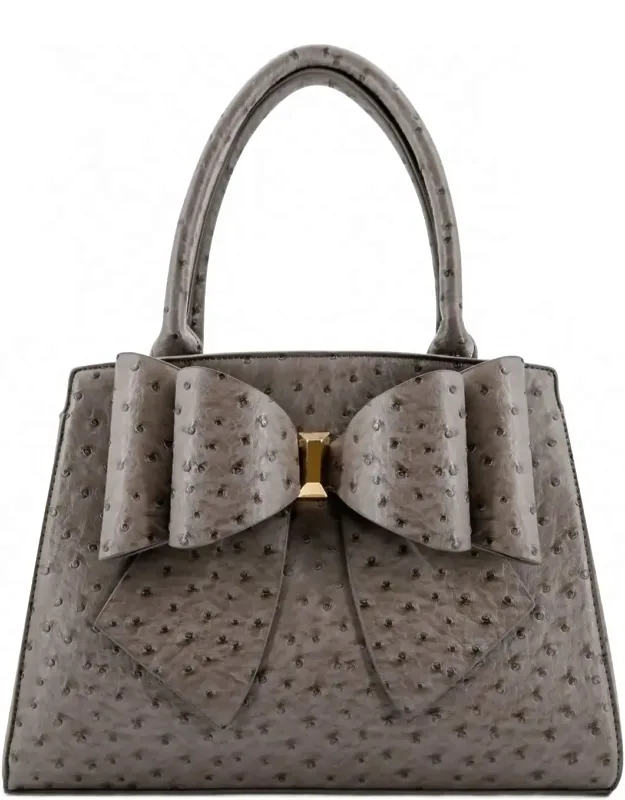 Embossed Bow Top Handle Purse