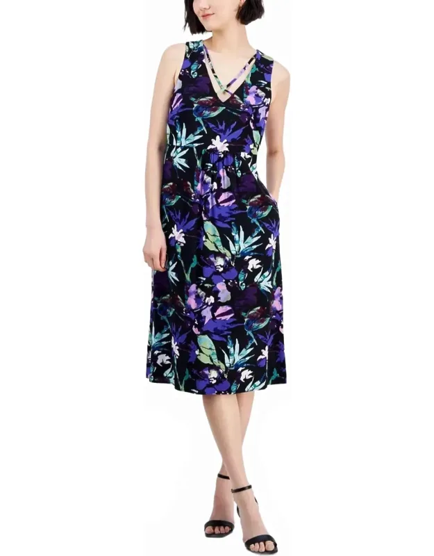 Strappy V-neck Floral Midi Dress