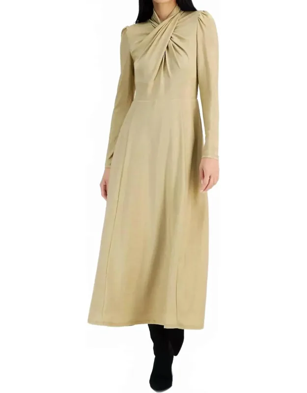 Faux-wrap Metallic-threaded Midi Dress