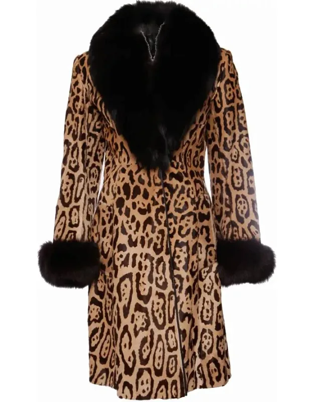 Leather Leopard Coat With Ponyskin