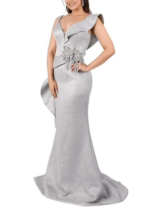 Side Ruffle Collar Solid Maxi Dress