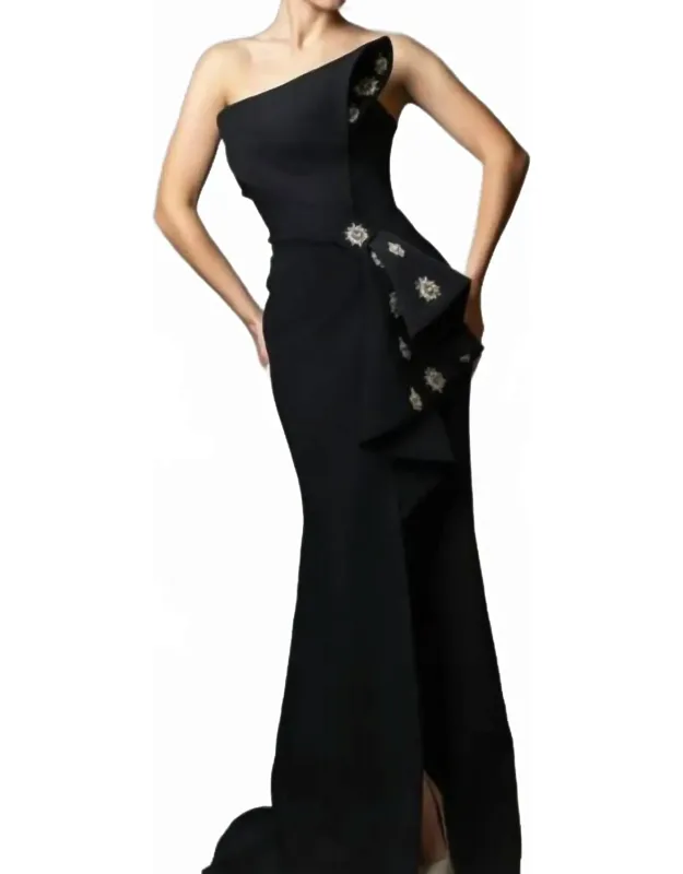 Asymmetric Bow Bodice High Slit Dress