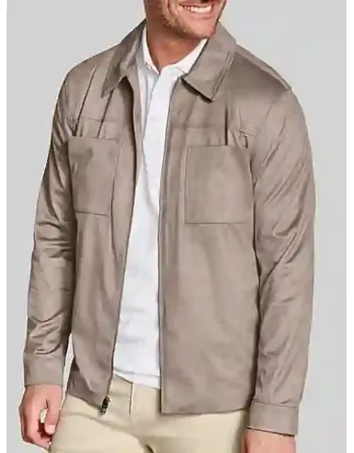 Faux Suede Jacket With Full-zip Closure And Patch Chest Pockets