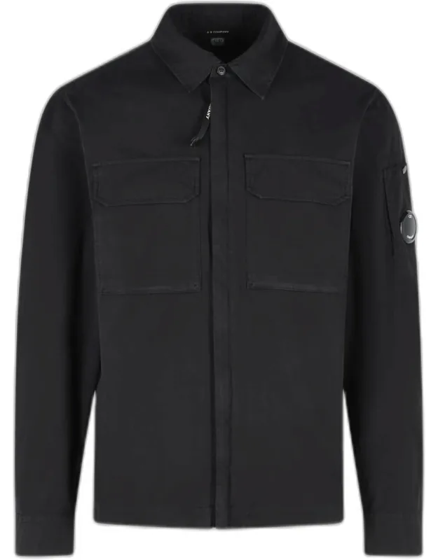 C.p. Company Black Shirt With Button And Zip Closure