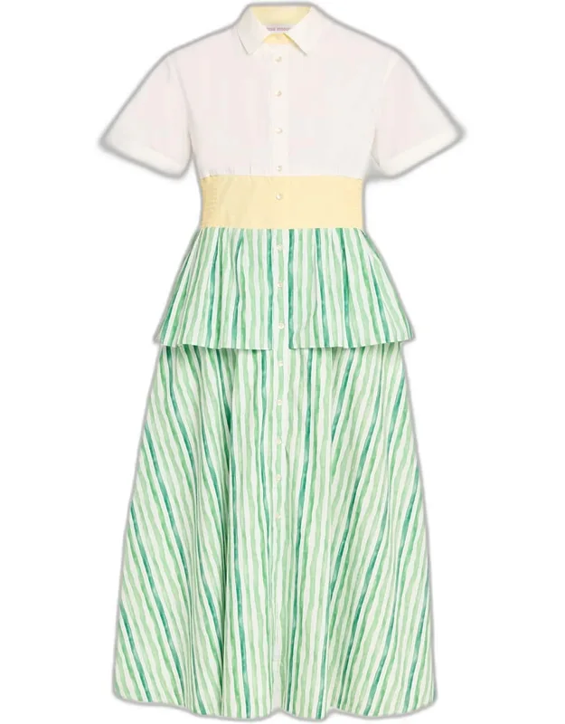 Tiered Striped Cotton Midi Shirtdress