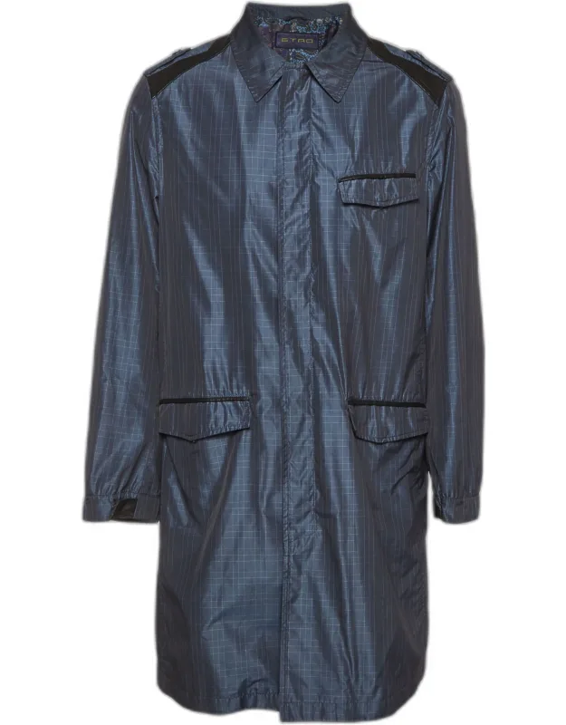 Check Synthetic Leather Trim Coat