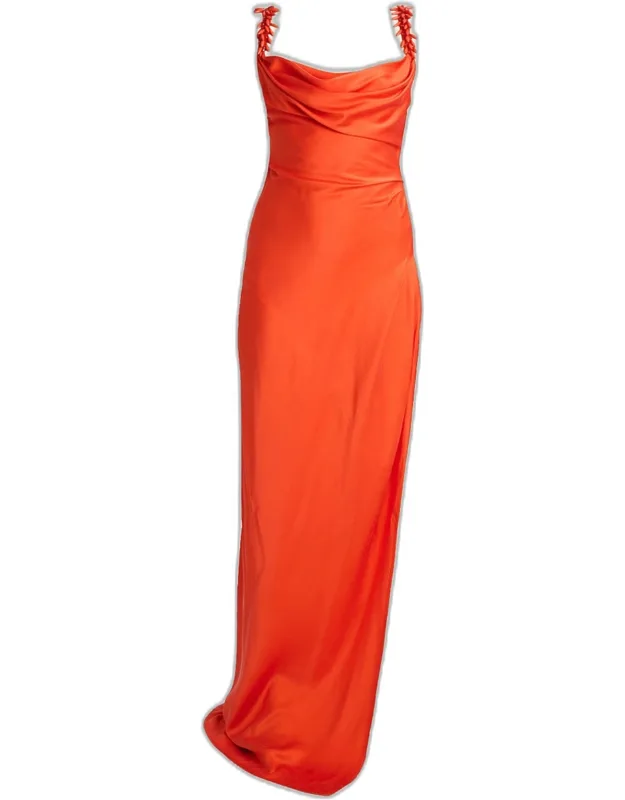 Embroidered Strap Silk Column Dress