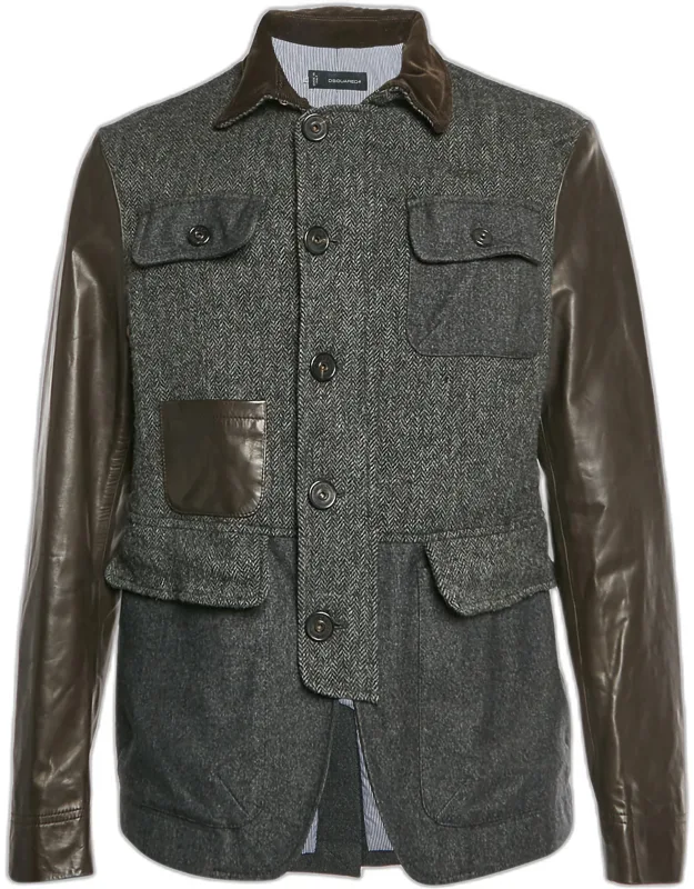 Herringbone Wool And Leather Jacket