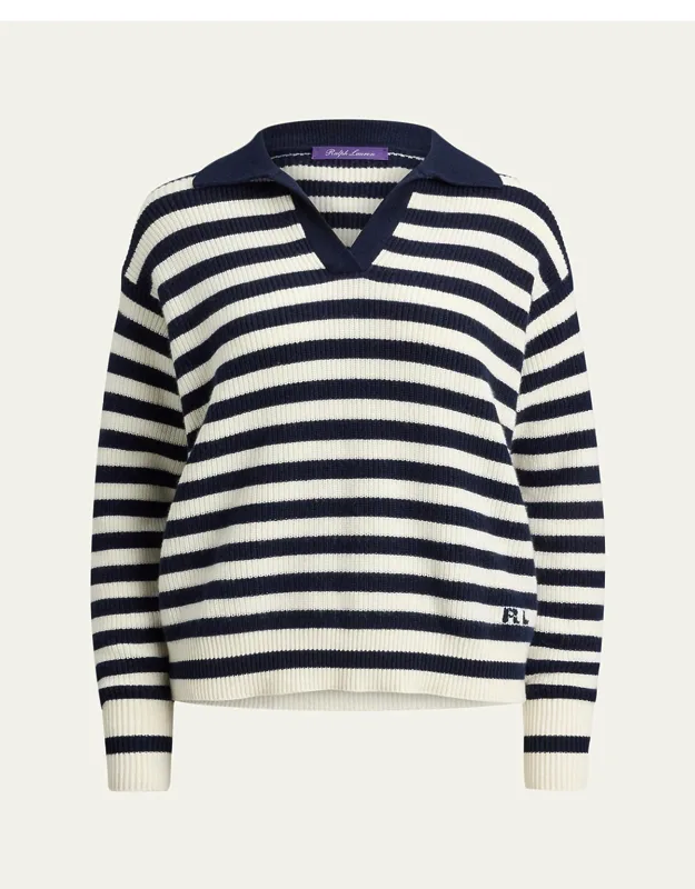 Striped Cashmere Polo Sweater