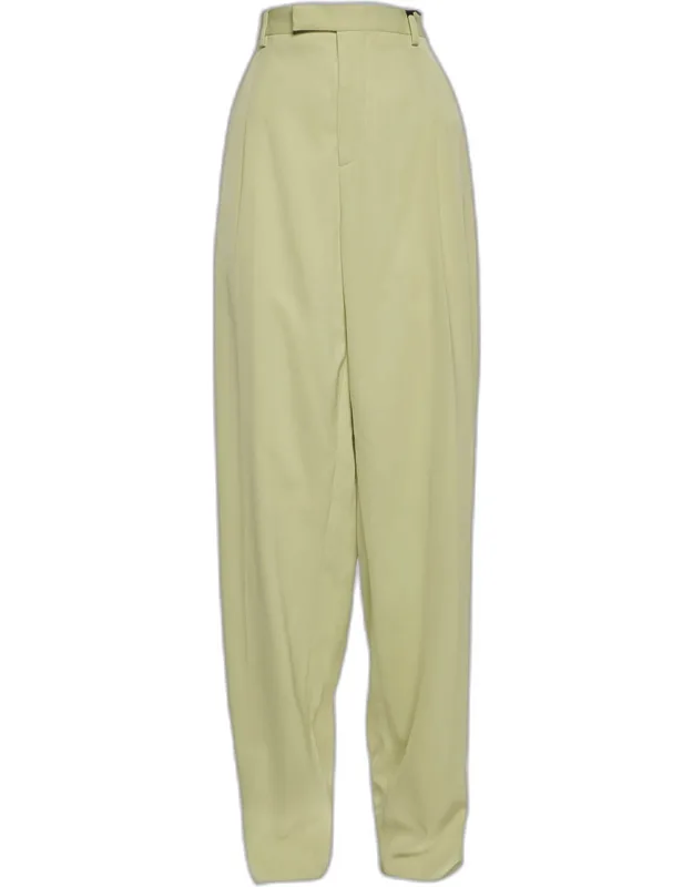 Lime Green Gabardine Pleated Trousers