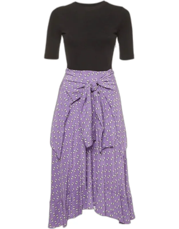 Bow Print Jersey And Crepe Trompe L'oeil Midi Dress