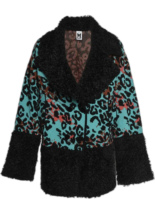 Leopard Pattern Jacquard Knit Double Breasted Coat