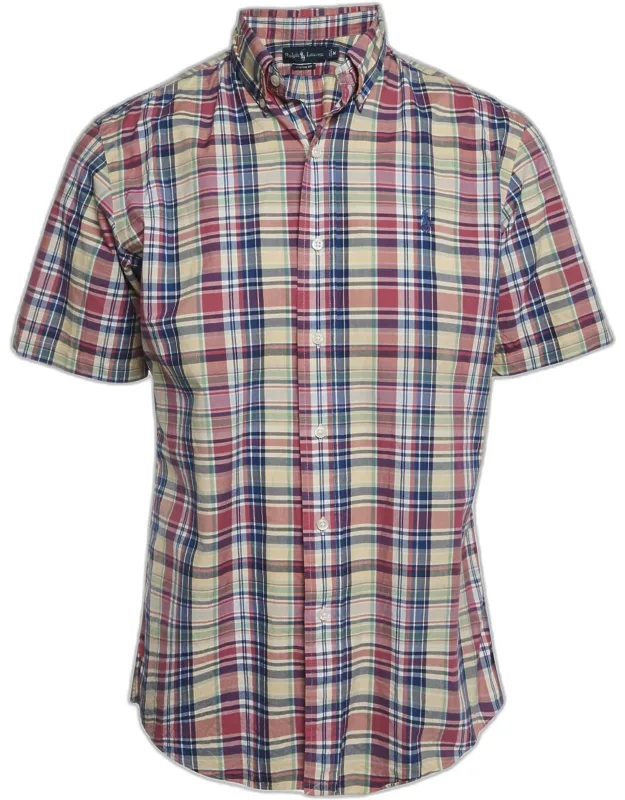 Multicolour Plaid Cotton Short Sleeve Shirt