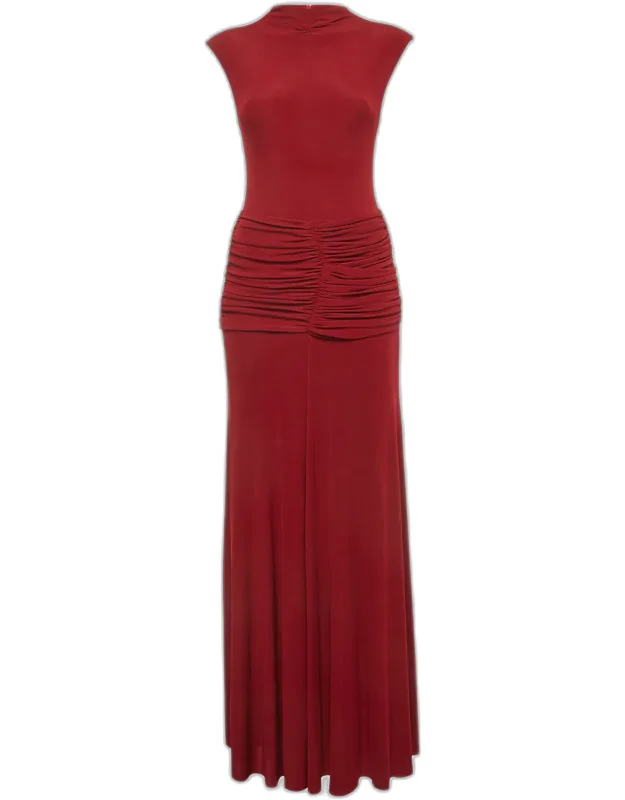 Jersey Knit Ruched Maxi Dress