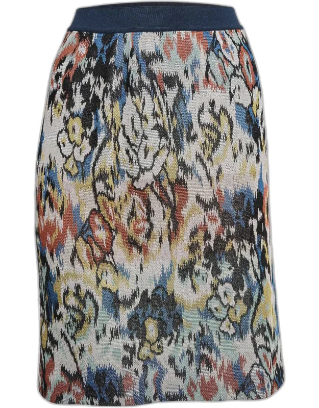 Floral Pattern Knitted Pencil Skirt