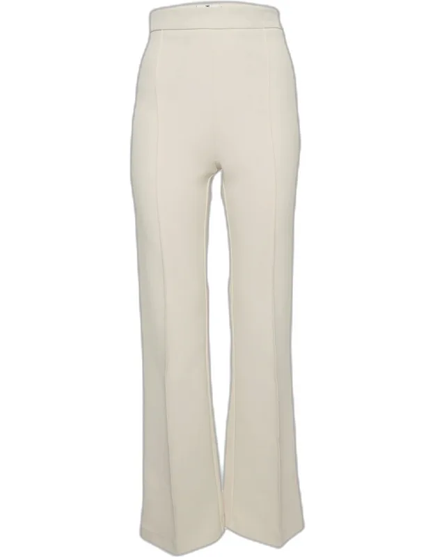 Cream Stretch Crepe Wide Leg Trousers