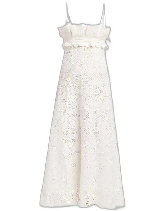 Eyelet Embroidered Ruffle Empire Midi Dress