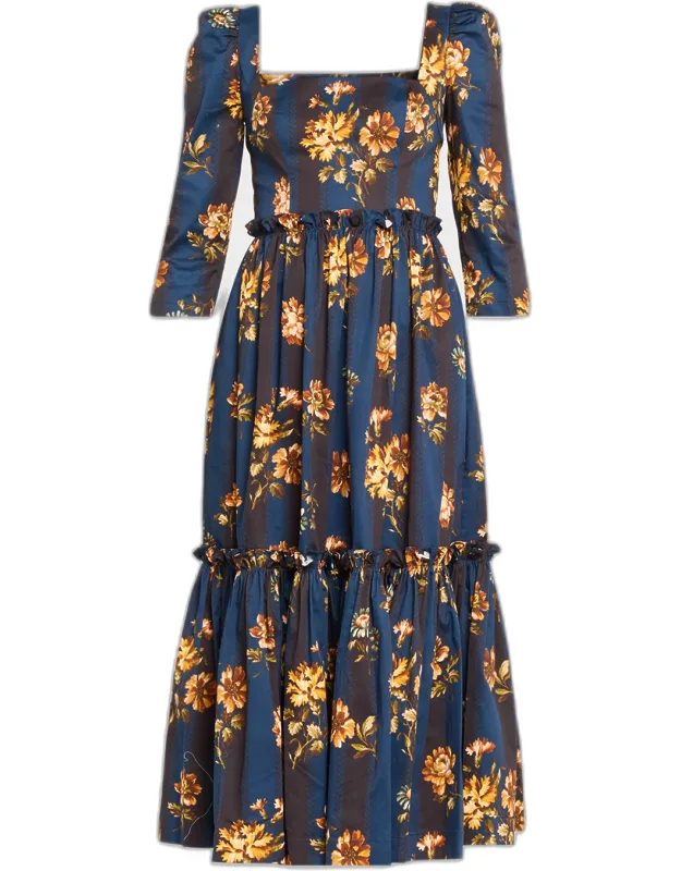 Printed Cotton Sateen Midi Dress