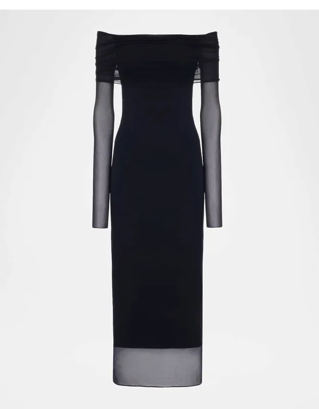 Audria Off-the-shoulder Jersey Midi Cocktail Dress