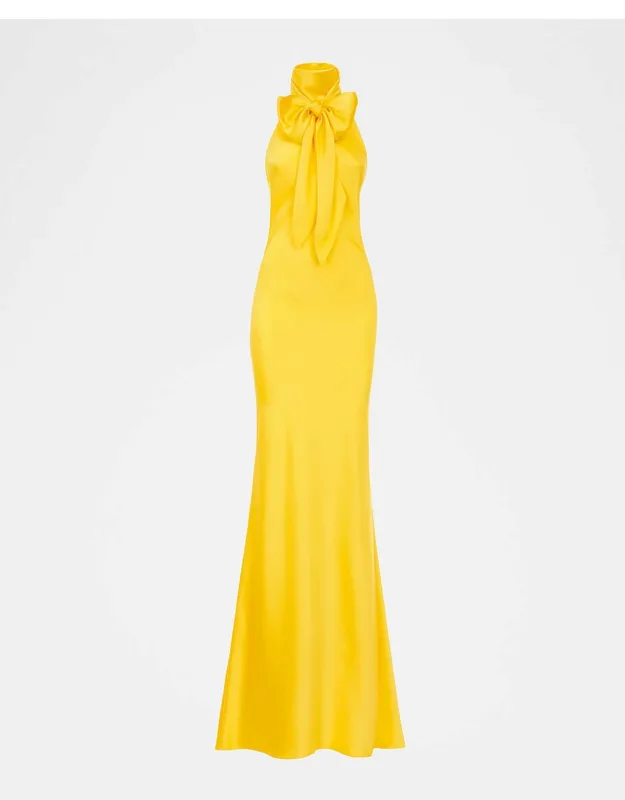 Chilton Halter Stretch Satin Evening Dress