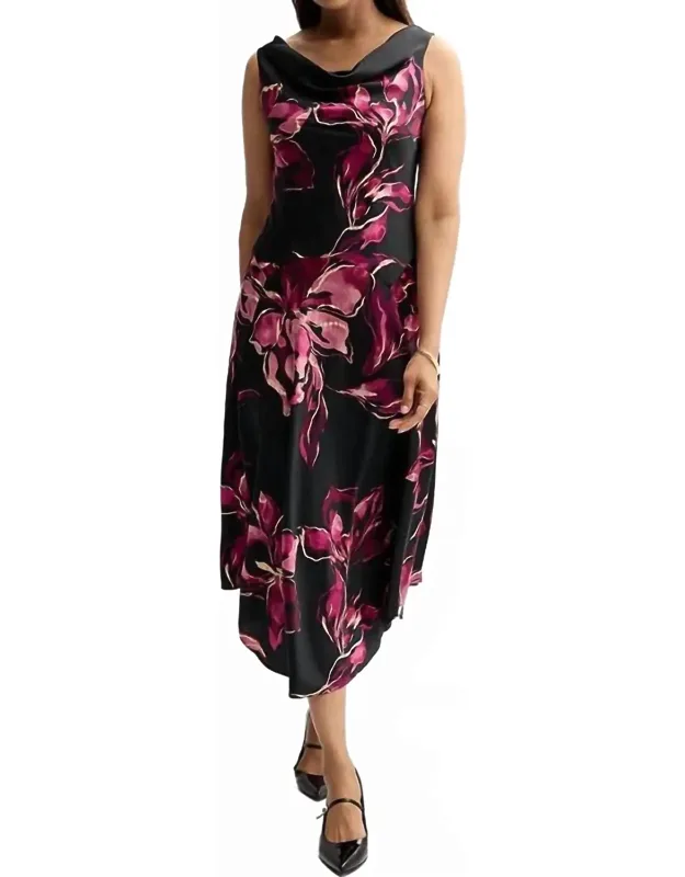 Drape Neck High-low Midi Dress