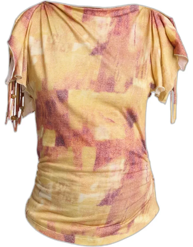 Fringe Split-sleeve Jersey Blouse