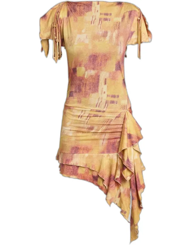 Asymmetric Ruffle Jersey Mini Dress