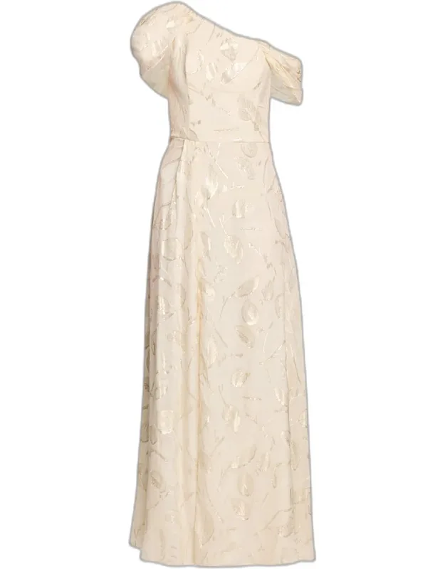 One-shoulder Metallic Vine Maxi Dress