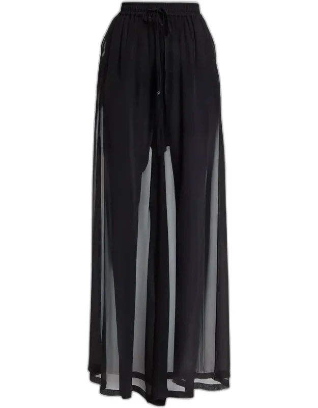 Sheer Silk Chiffon Wide-leg Pull-on Pants