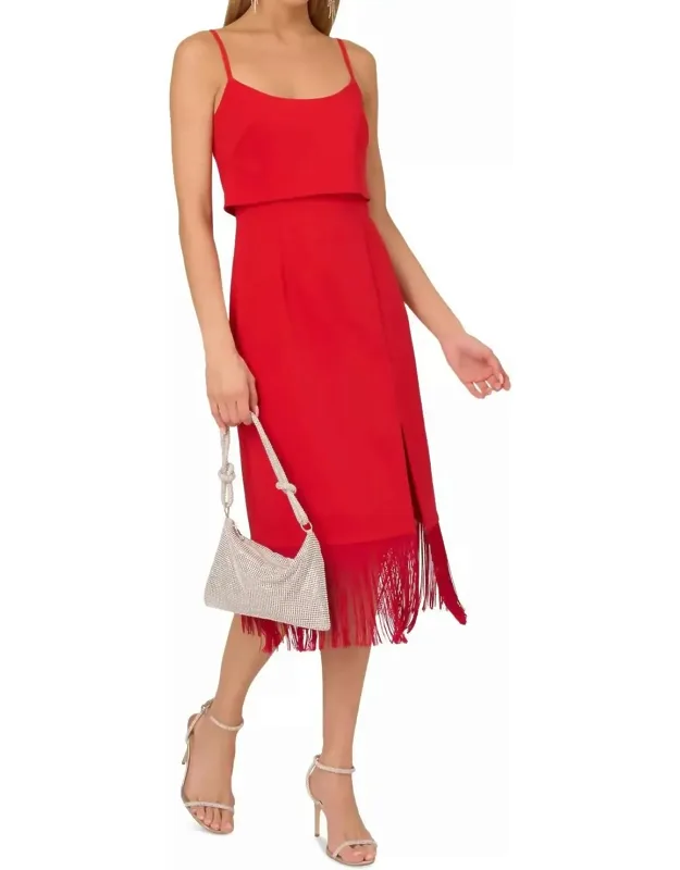 Fringed-hem Midi Sheath Dress
