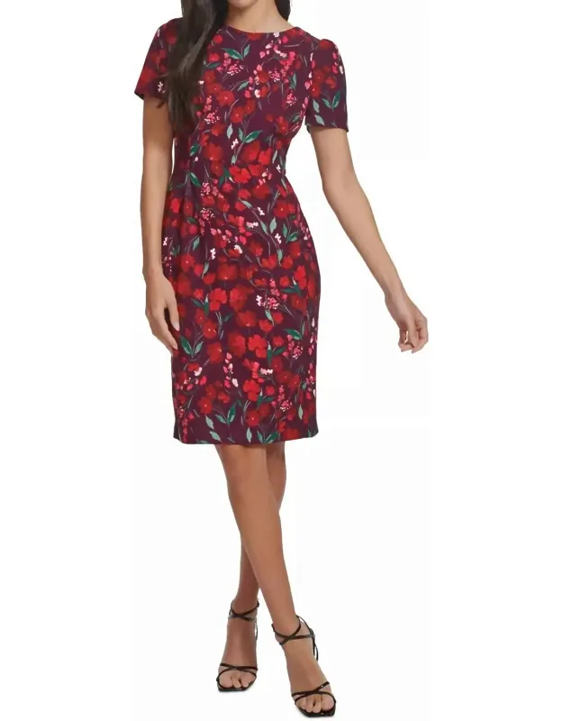 Floral Short-sleeve Sheath Dress